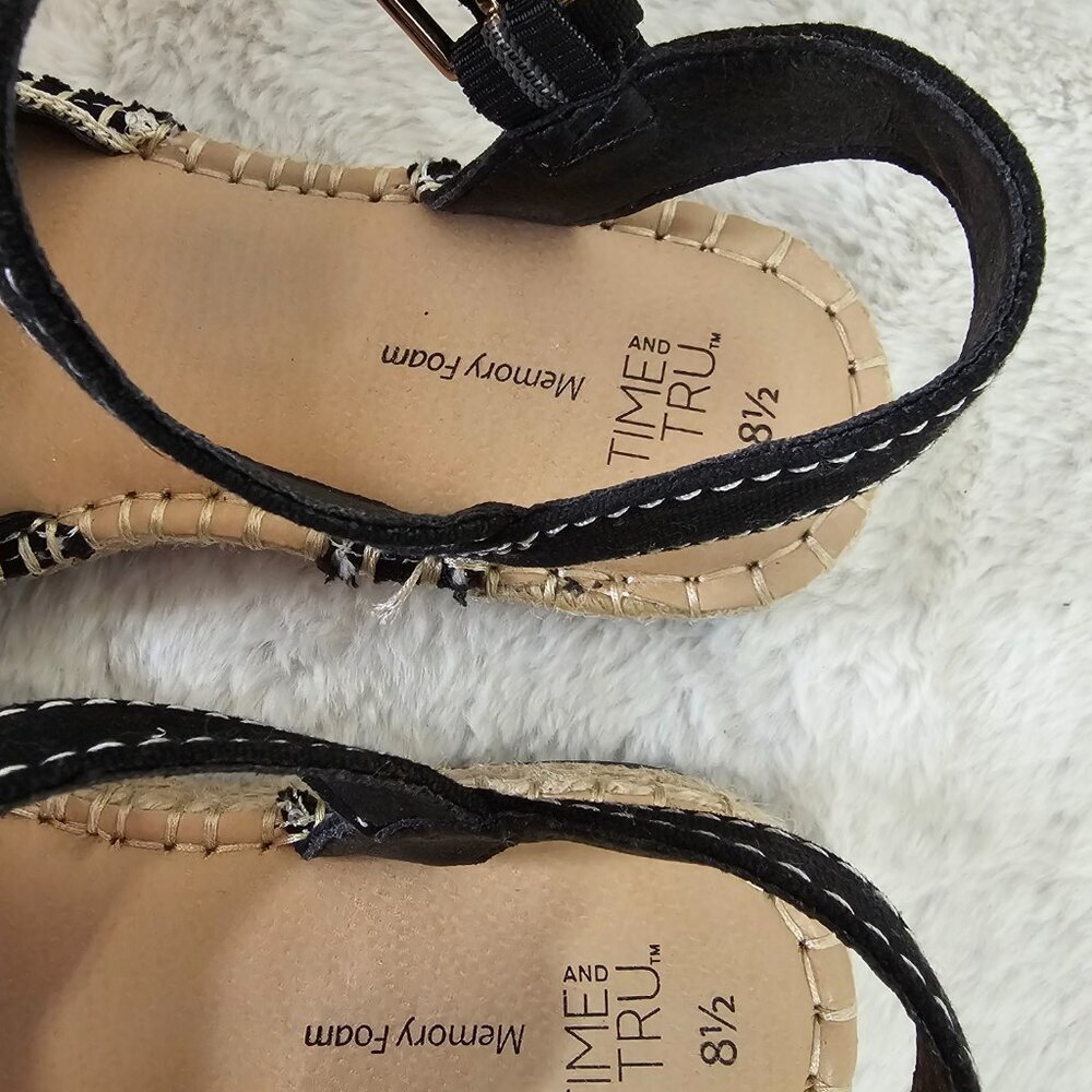 Time and Tru Espadrilles Boho Jute Crochet Black Cream 8.5 - Picture 11 of 13
